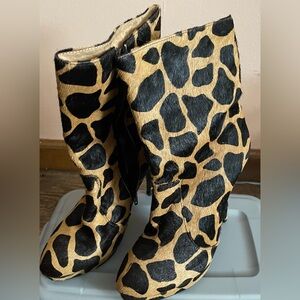 Leopard Print Mid-Calf Women's Boots - Black & Tan